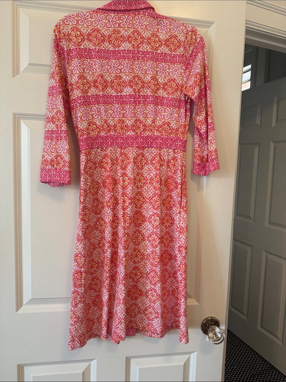 Pink Patterned Button-Front Midi Dress - Picture 5 of 7